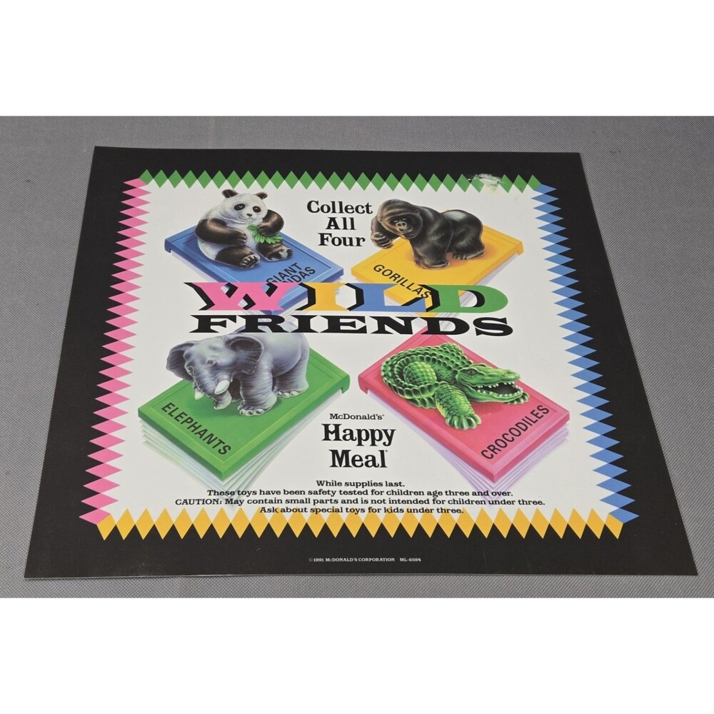 Vintage 1991 McDonalds Happy Meal Wild Friends Translite Sign 14x14 Fast Food